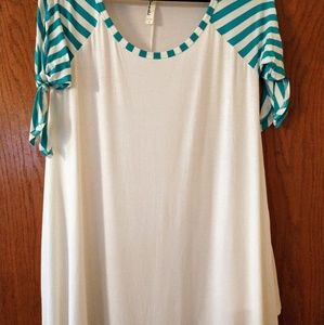 Teal and white striped shirt